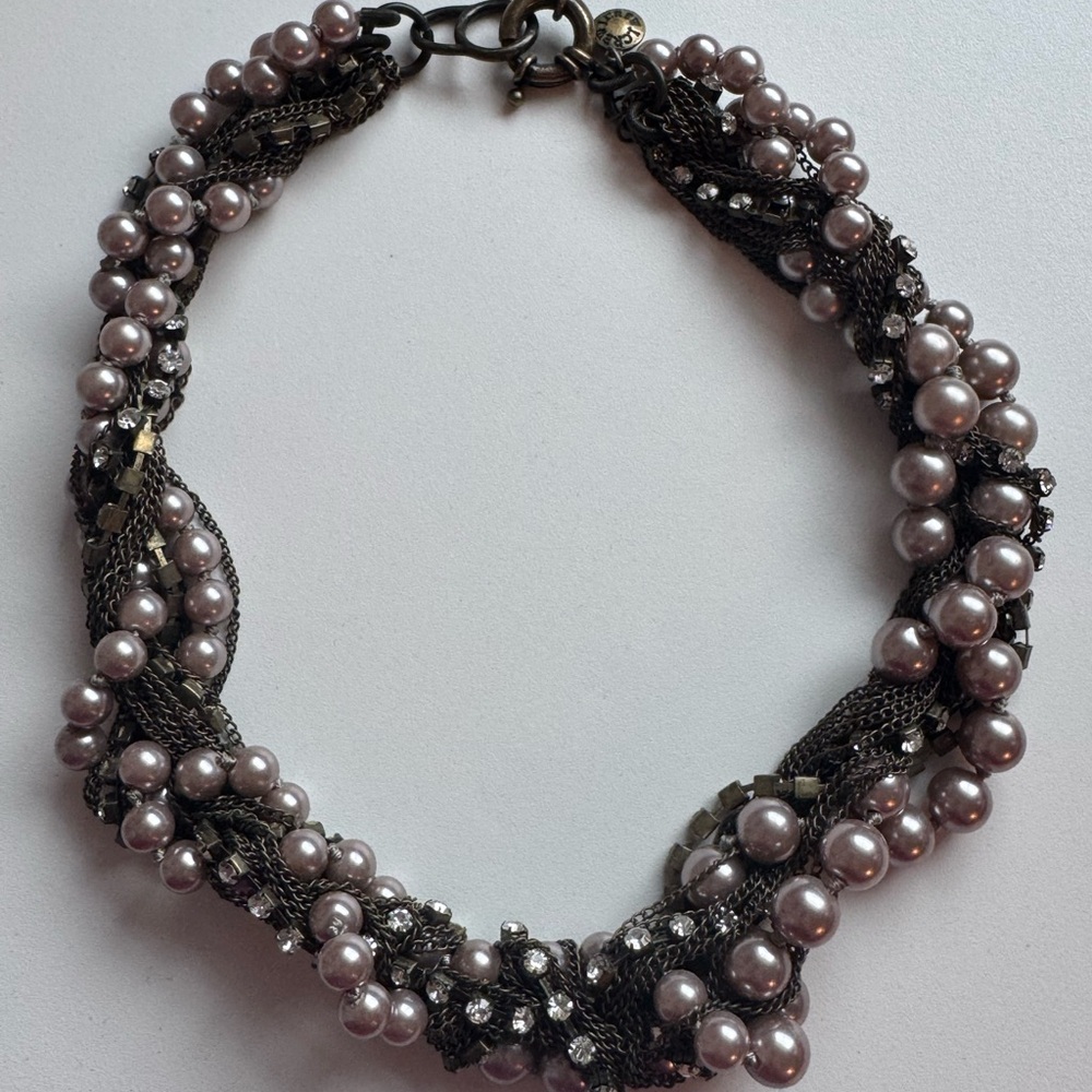 J. Crew Pink Pearl and Dark Bronze Chain Necklace